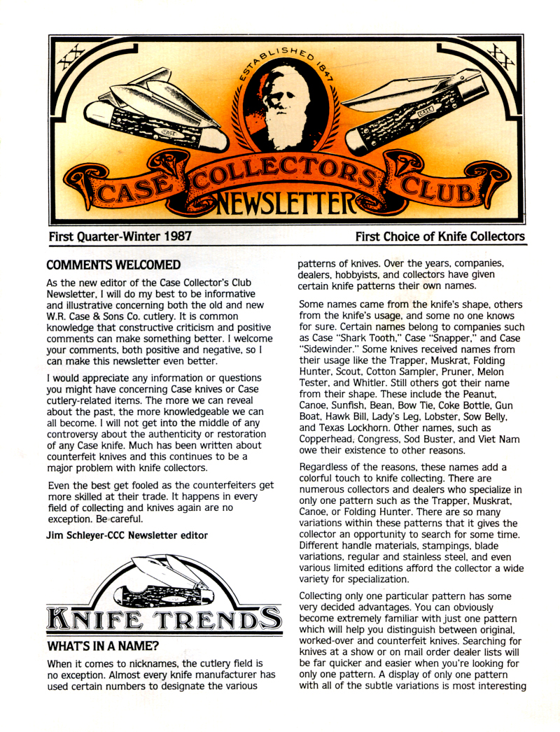 Front cover of First Quarter-Winter 1987 newsletter